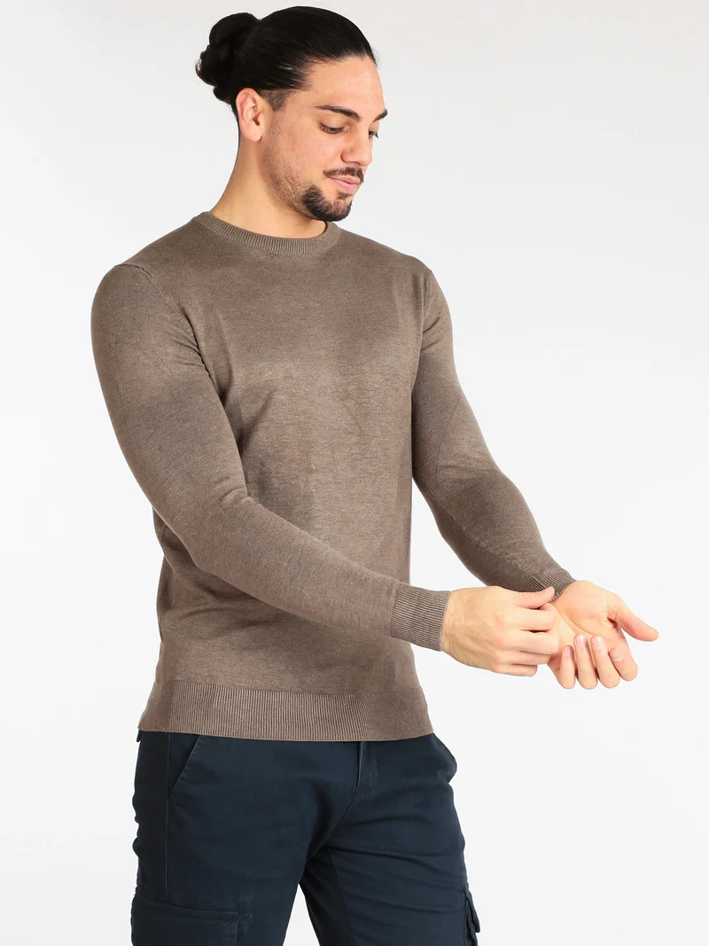 Pullover uomo girocollo in tinta unita - fango