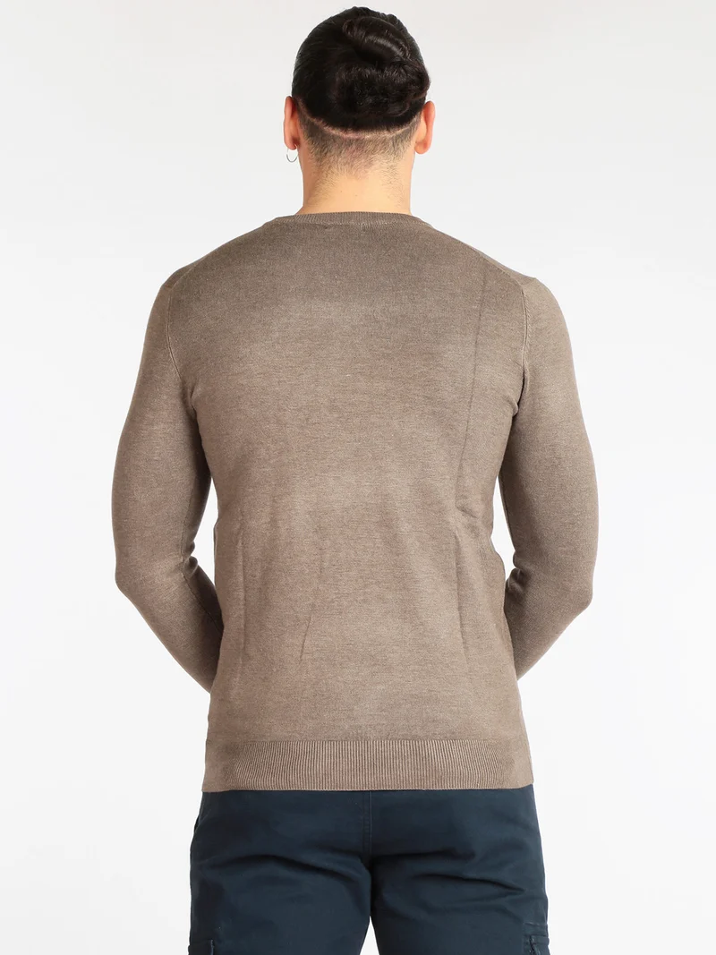 Pullover uomo girocollo in tinta unita - fango