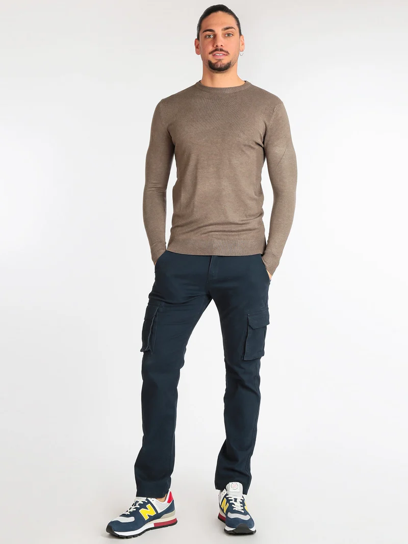 Pullover uomo girocollo in tinta unita - fango