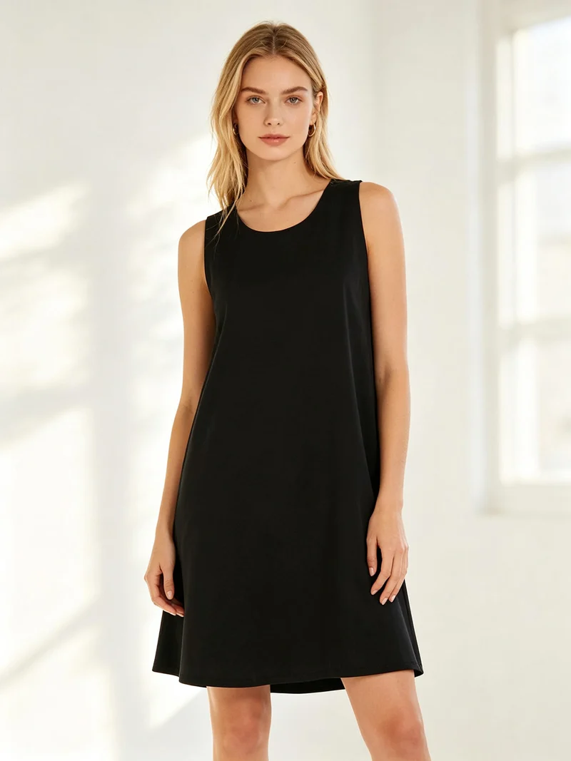Vestito donna svasato senza maniche - nero