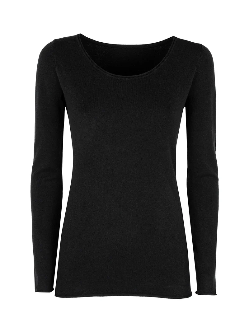 Pullover girocollo da donna in maglia - nero