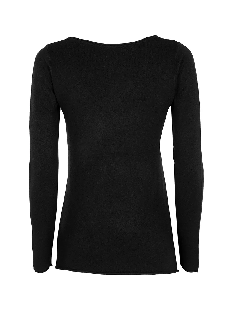 Pullover girocollo da donna in maglia - nero