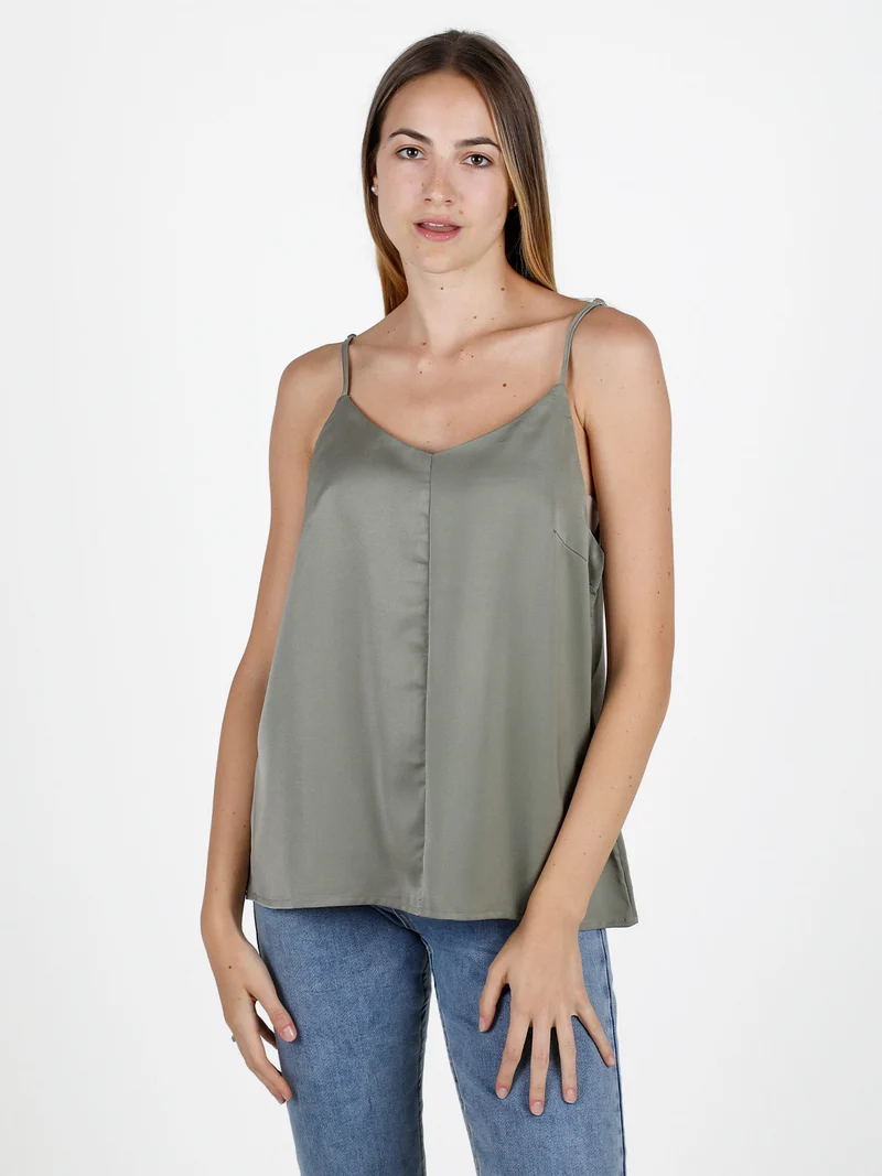 Top donna con spalline sottili effetto raso - militare