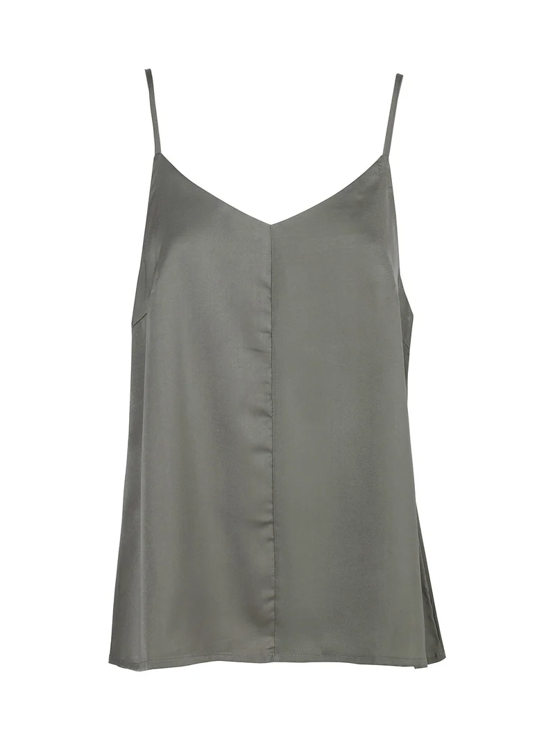 Top donna con spalline sottili effetto raso - militare