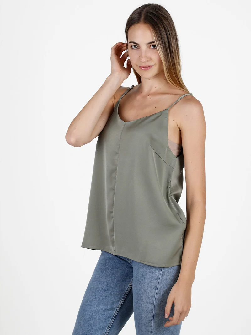 Top donna con spalline sottili effetto raso - militare