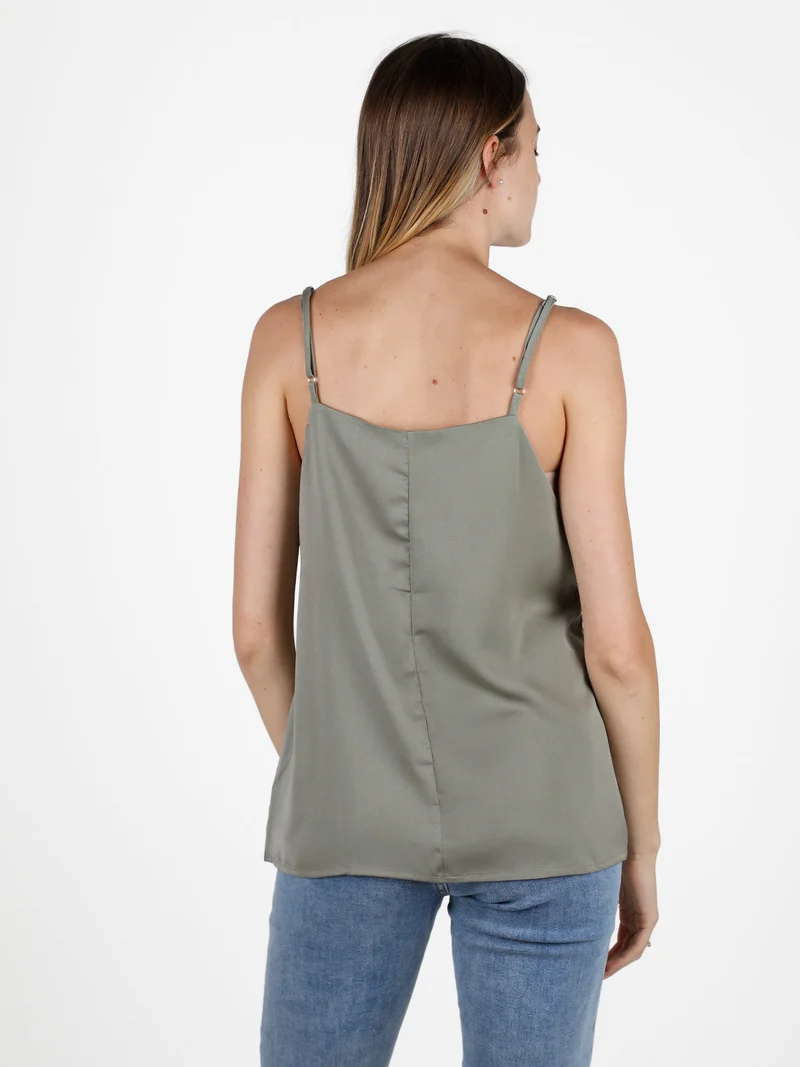 Top donna con spalline sottili effetto raso - militare