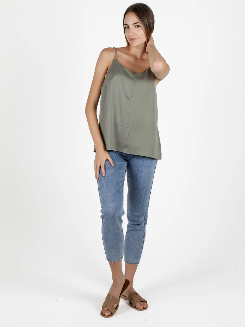 Top donna con spalline sottili effetto raso - militare