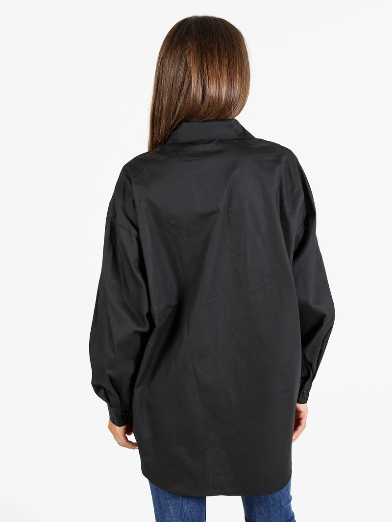 Camicia donna oversize con strass a maniche lunghe - nero