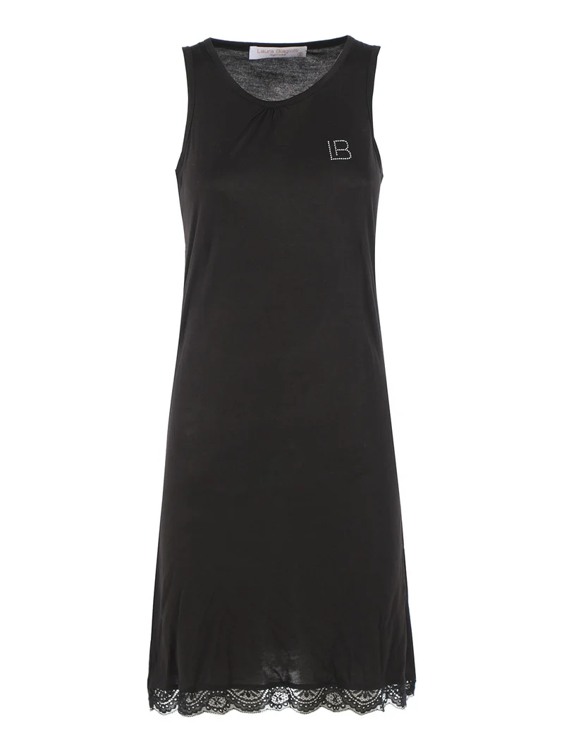 Camicia da notte senza maniche con pizzo - nero