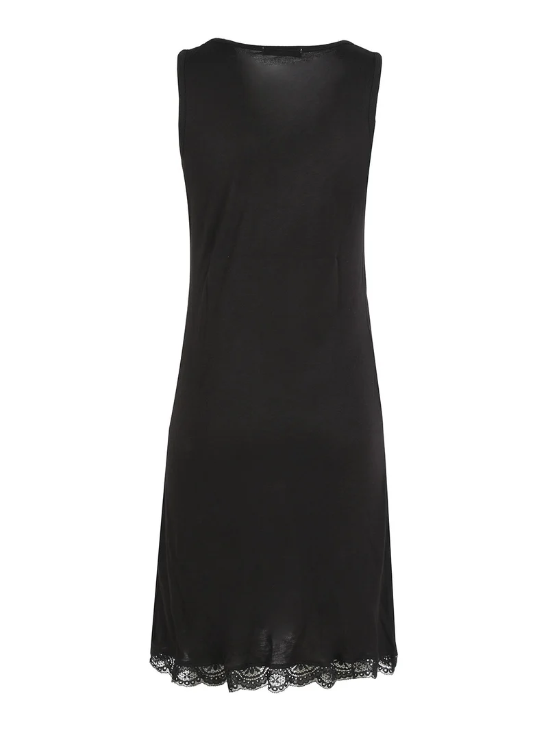 Camicia da notte senza maniche con pizzo - nero