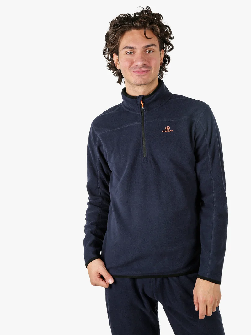 Felpa da uomo mezza zip in micropile con bordi a contrasto - blu scuro
