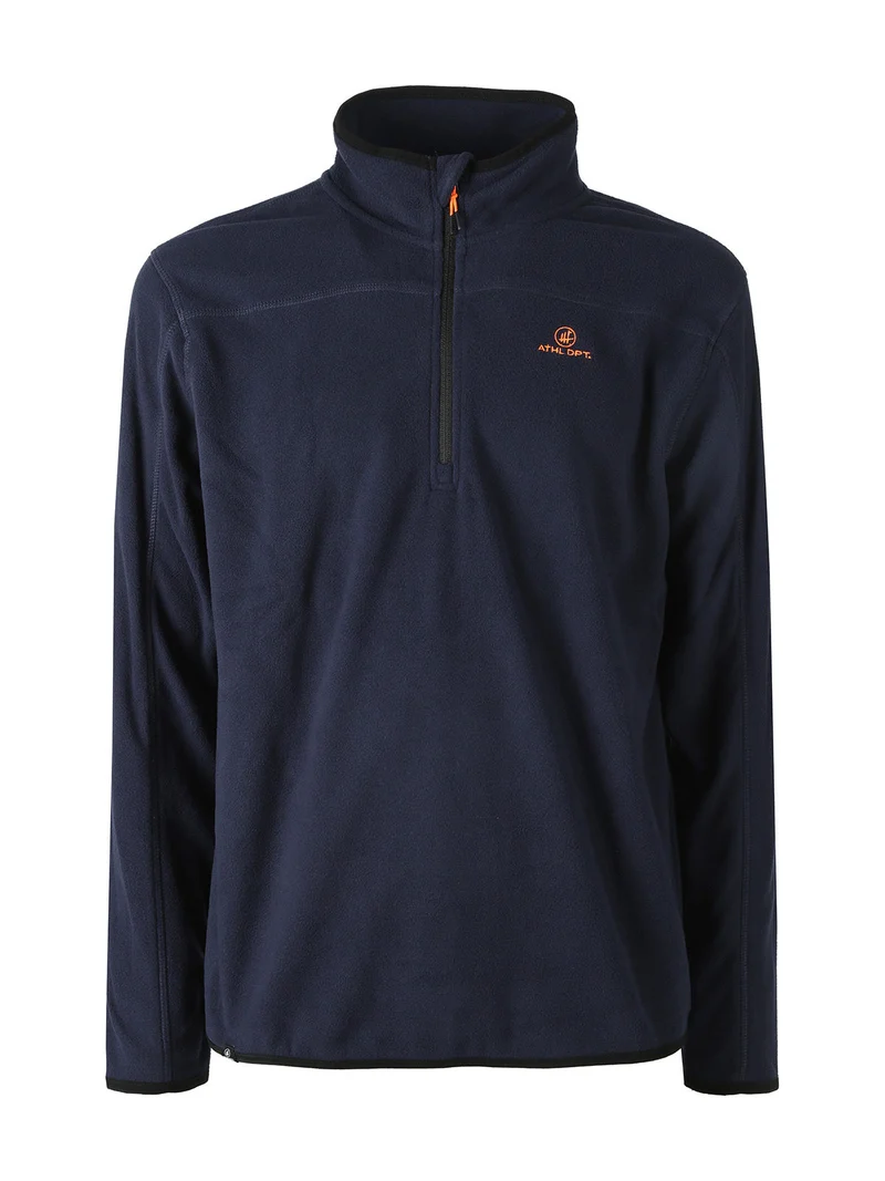 Felpa da uomo mezza zip in micropile con bordi a contrasto - blu scuro