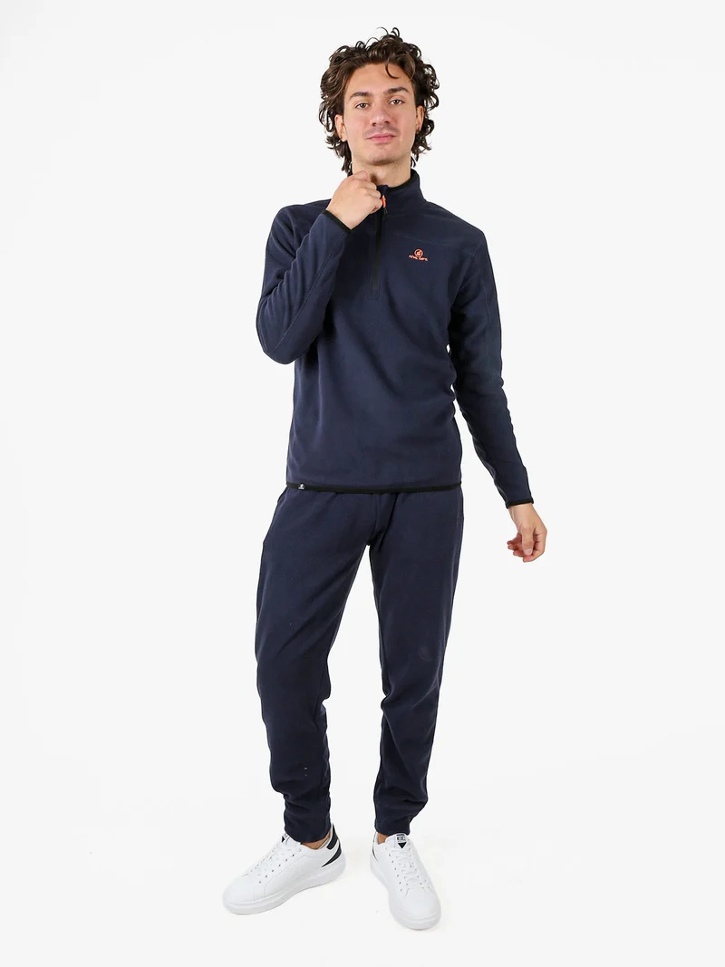Felpa da uomo mezza zip in micropile con bordi a contrasto - blu scuro