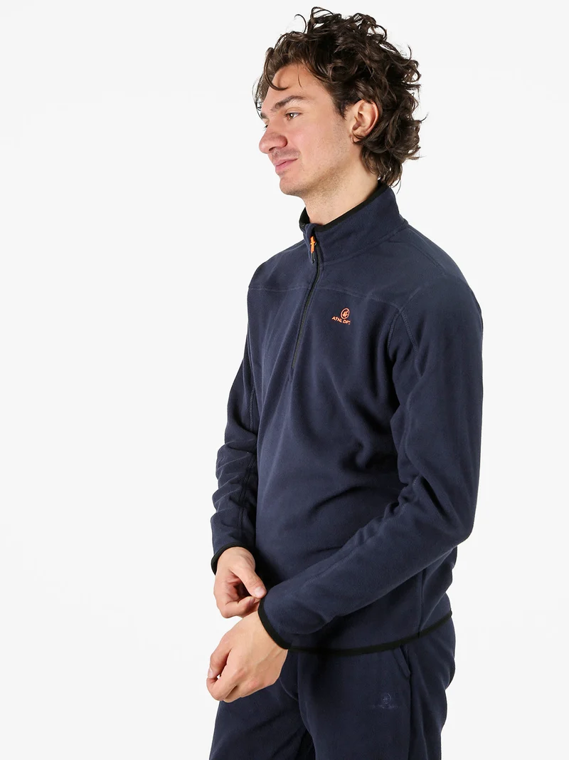 Felpa da uomo mezza zip in micropile con bordi a contrasto - blu scuro