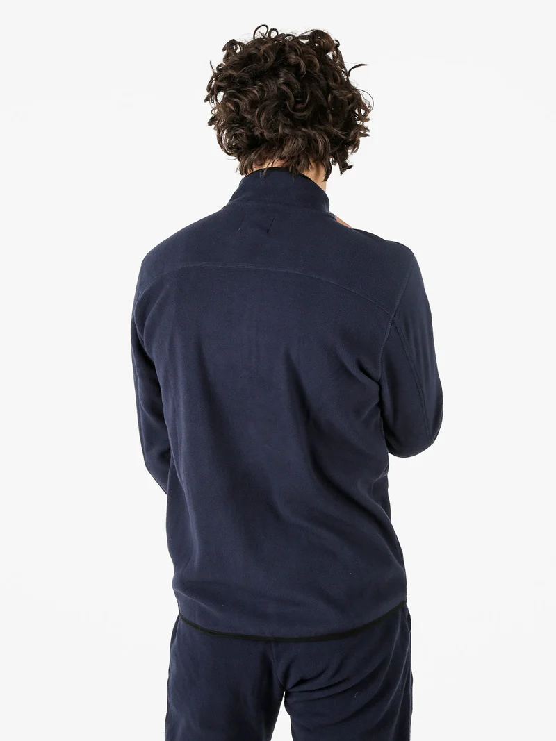 Felpa da uomo mezza zip in micropile con bordi a contrasto - blu scuro