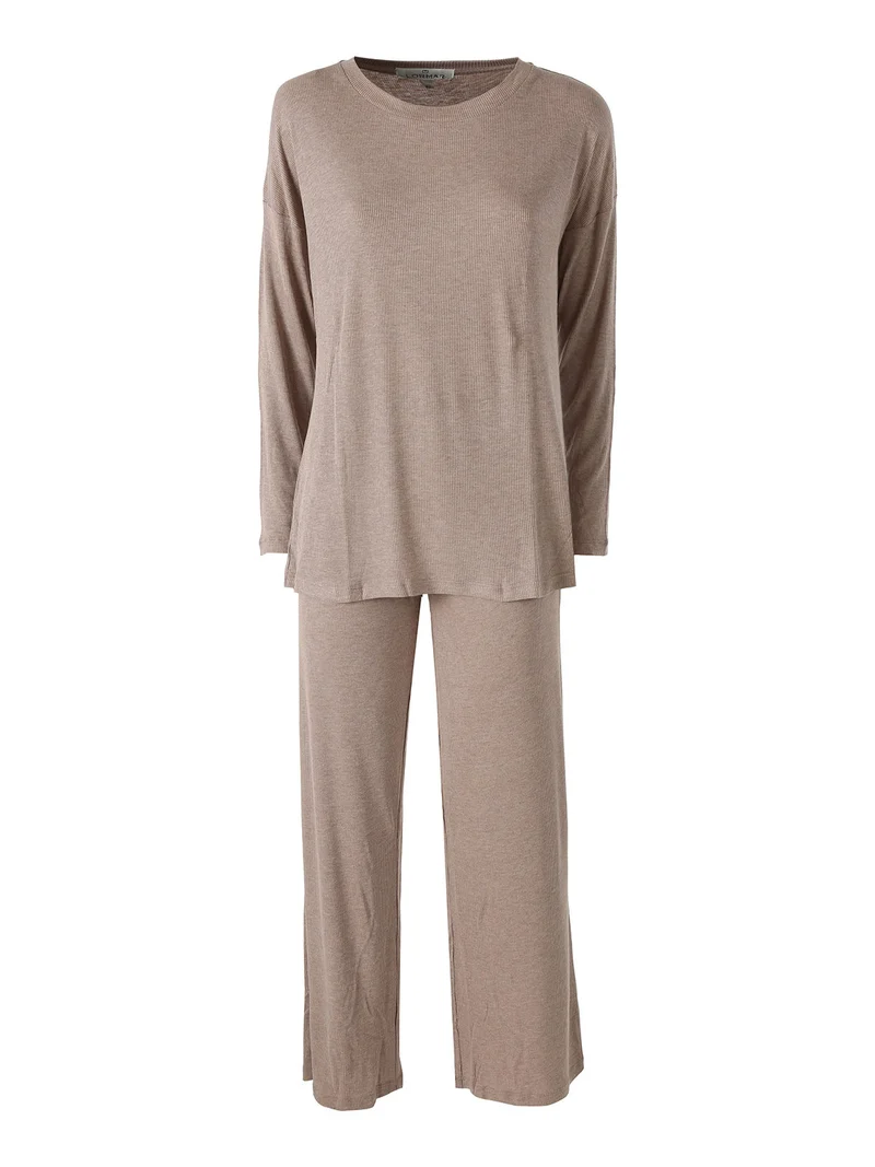 FITNESS Pigiama lungo da donna in viscosa con scollo tondo - marrone