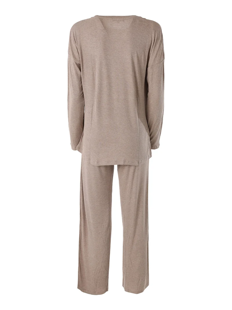FITNESS Pigiama lungo da donna in viscosa con scollo tondo - marrone