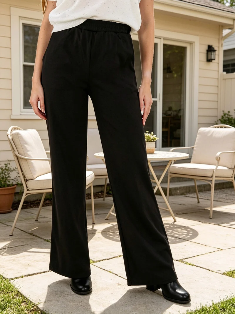 Pantaloni morbidi da donna a gamba larga - nero