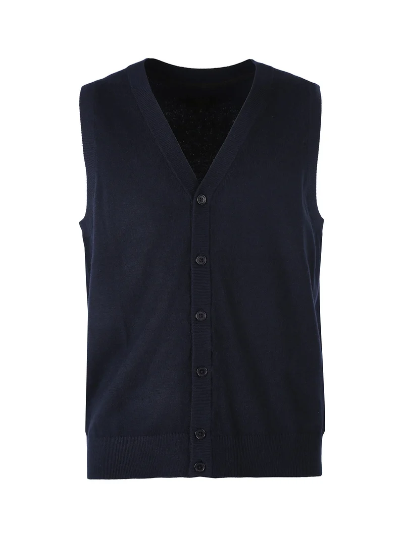 Gilet da uomo in maglia misto lana con bottoni - blu scuro