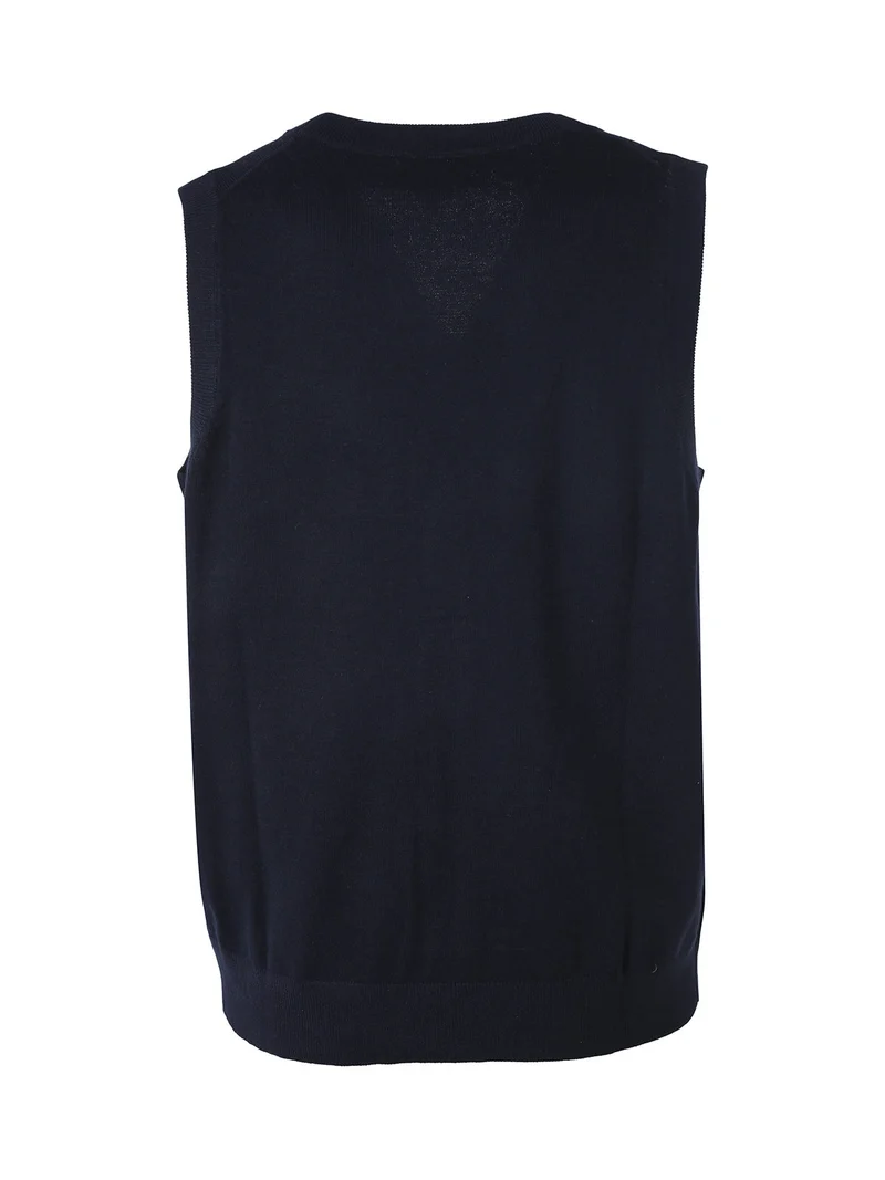 Gilet da uomo in maglia misto lana con bottoni - blu scuro