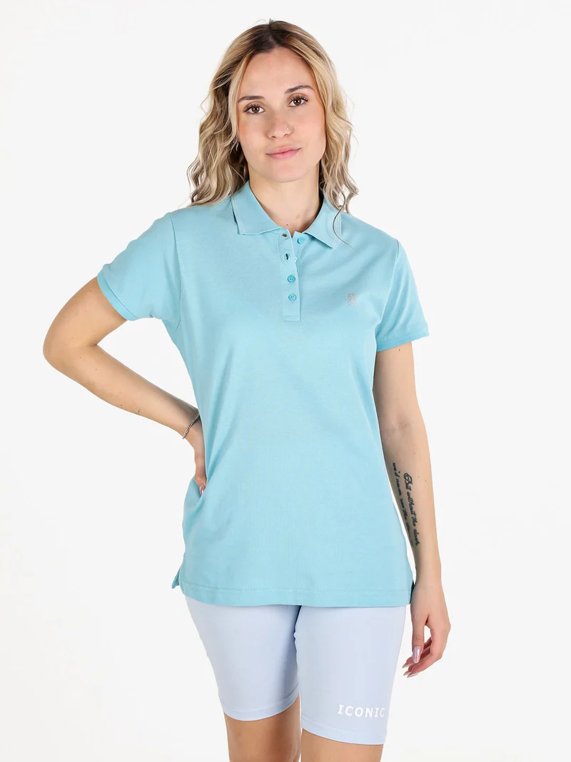 Polo donna in cotone manica corta - acqua marina