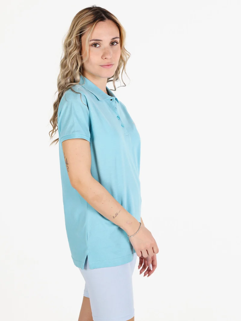 Polo donna in cotone manica corta - acqua marina