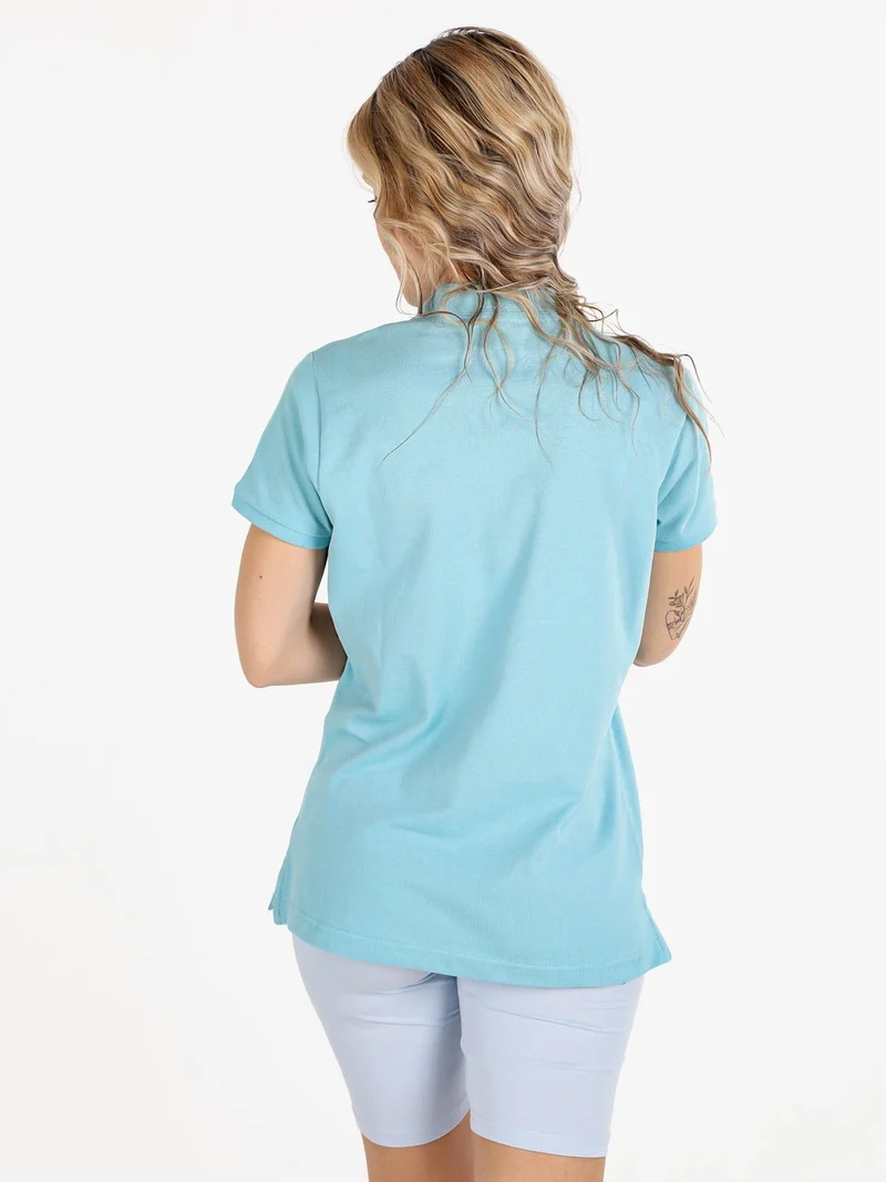 Polo donna in cotone manica corta - acqua marina