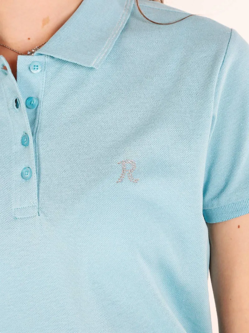 Polo donna in cotone manica corta - acqua marina