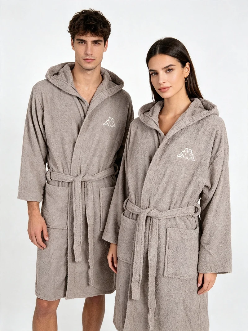 Accappatoio unisex in spugna con cappuccio - sabbia