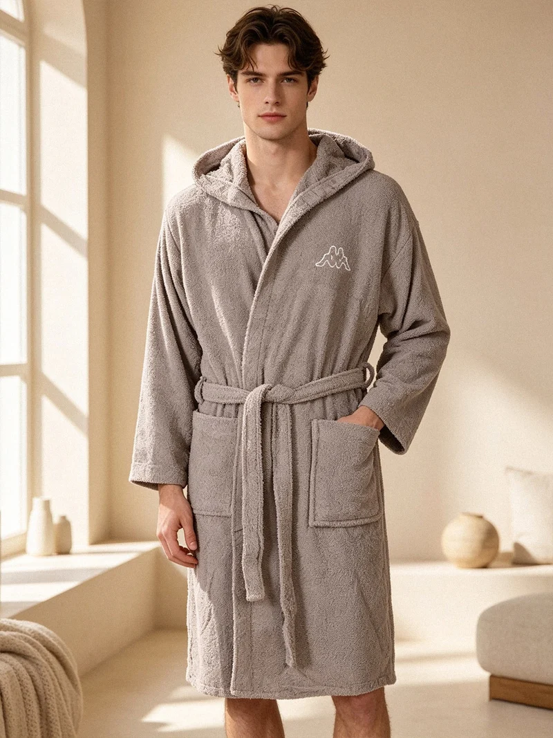 Accappatoio unisex in spugna con cappuccio - sabbia