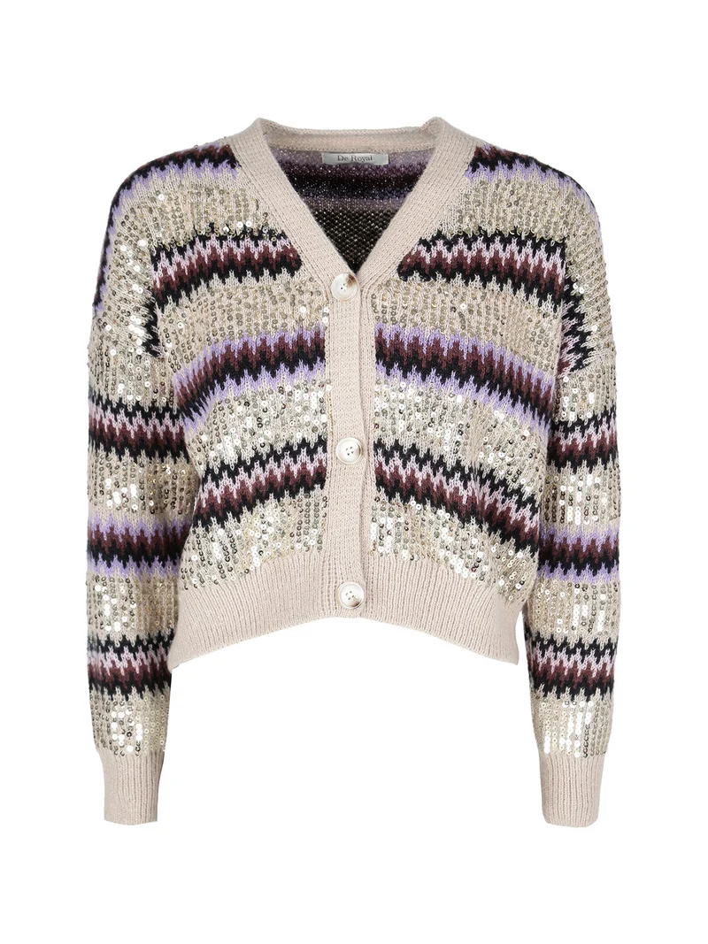 Cardigan donna crop con paillettes - marrone