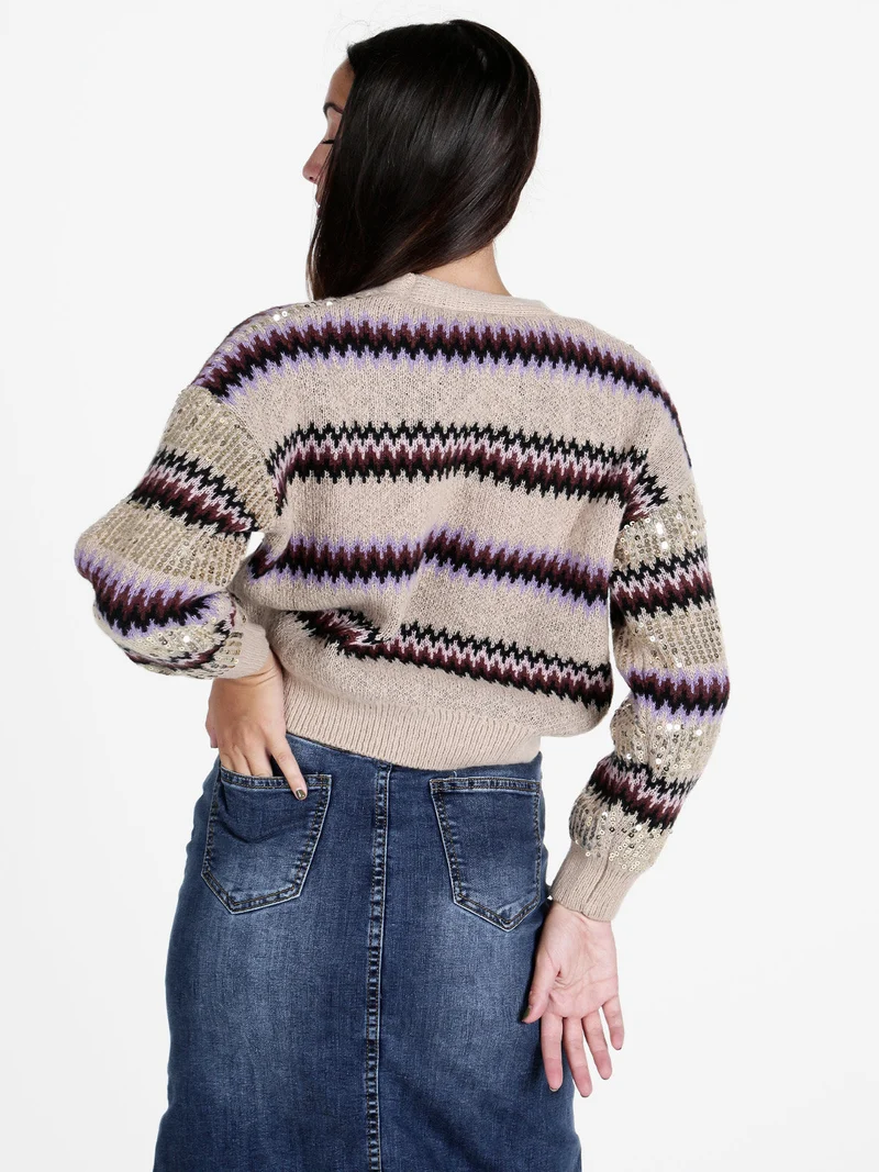 Cardigan donna crop con paillettes - marrone