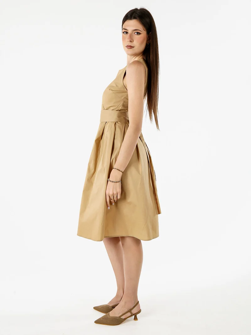 Vestito smanicato da donna in cotone - khaki