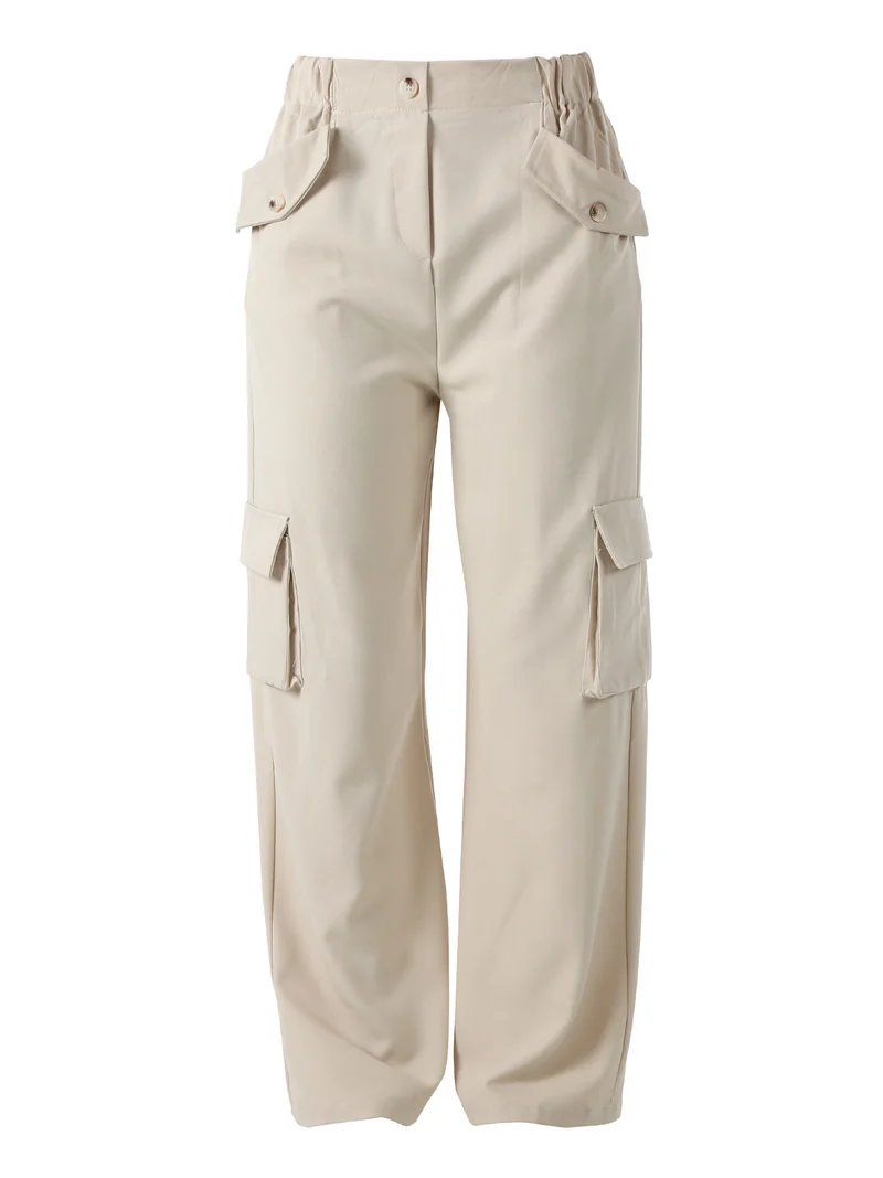 Pantaloni cargo da donna a gamba larga - beige