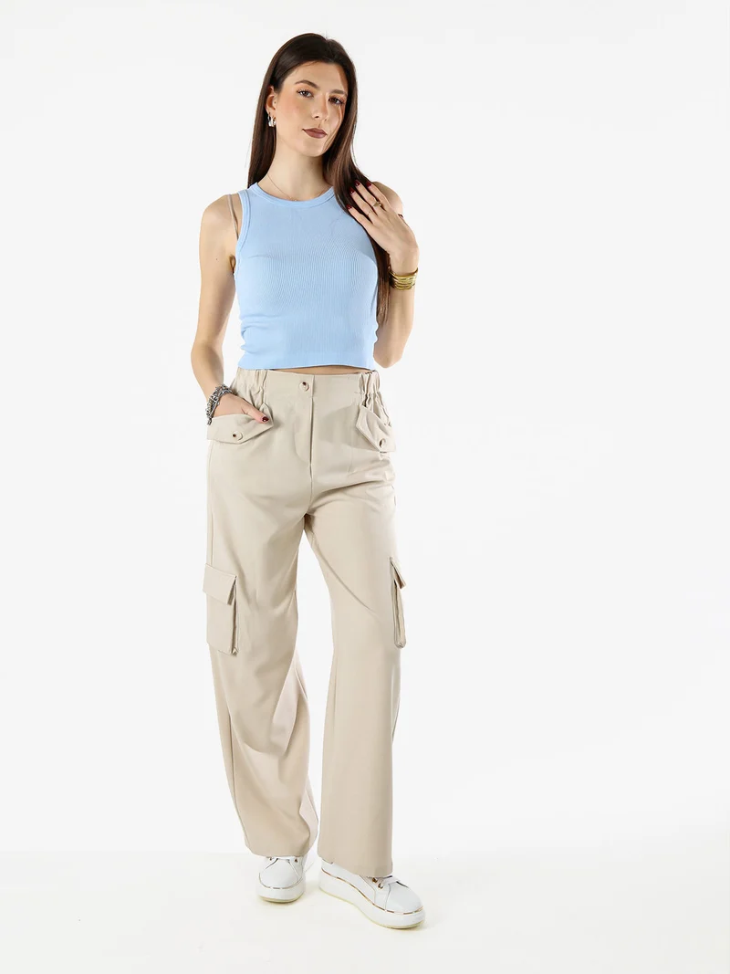 Pantaloni cargo da donna a gamba larga - beige
