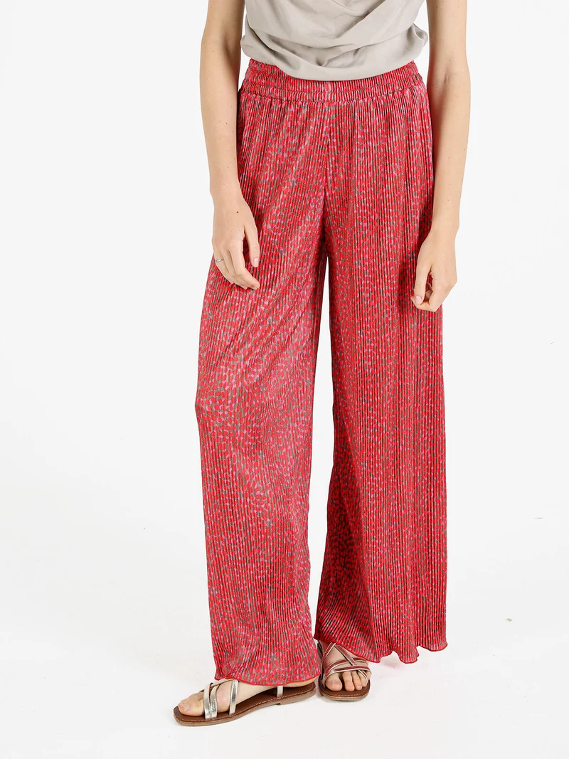 Pantaloni da donna a gamba larga plissettati - rosso