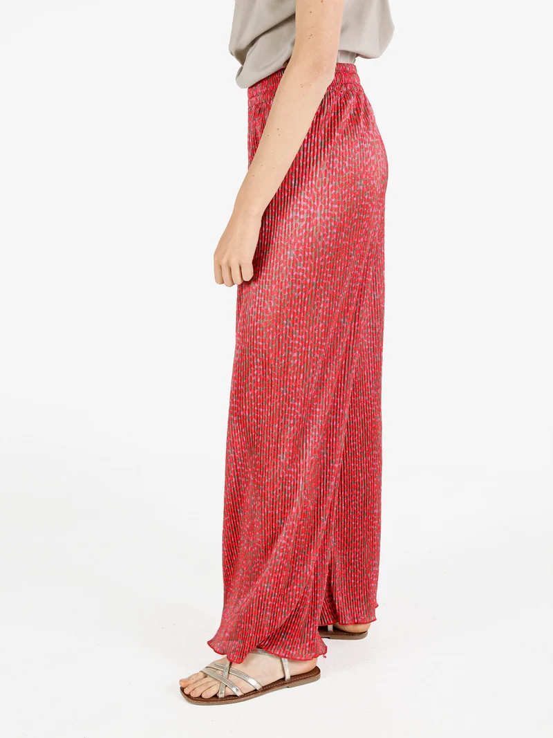 Pantaloni da donna a gamba larga plissettati - rosso