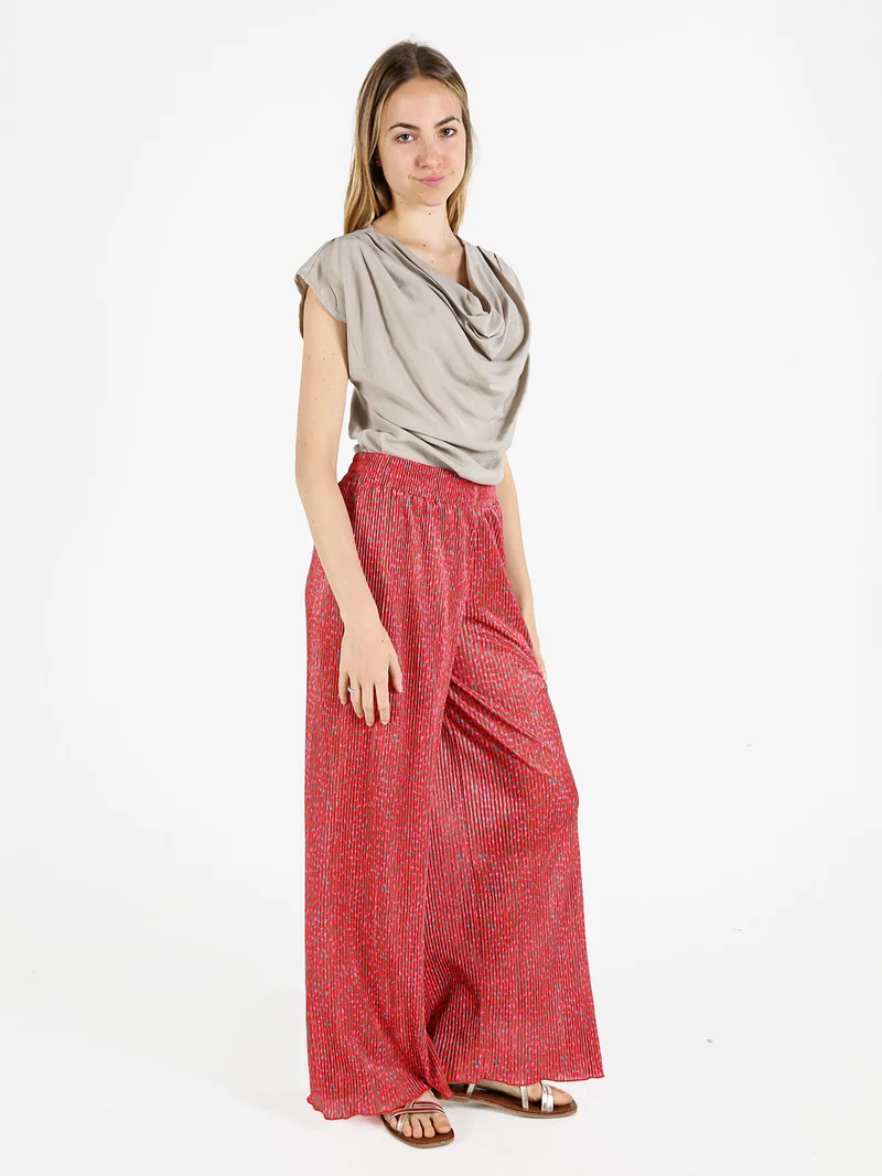 Pantaloni da donna a gamba larga plissettati - rosso