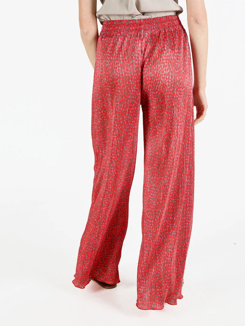 Pantaloni da donna a gamba larga plissettati - rosso