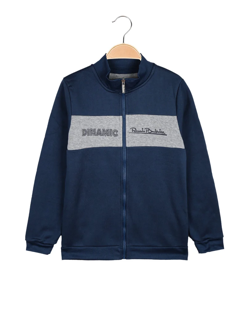 Felpa pesante da ragazza con zip - blu scuro