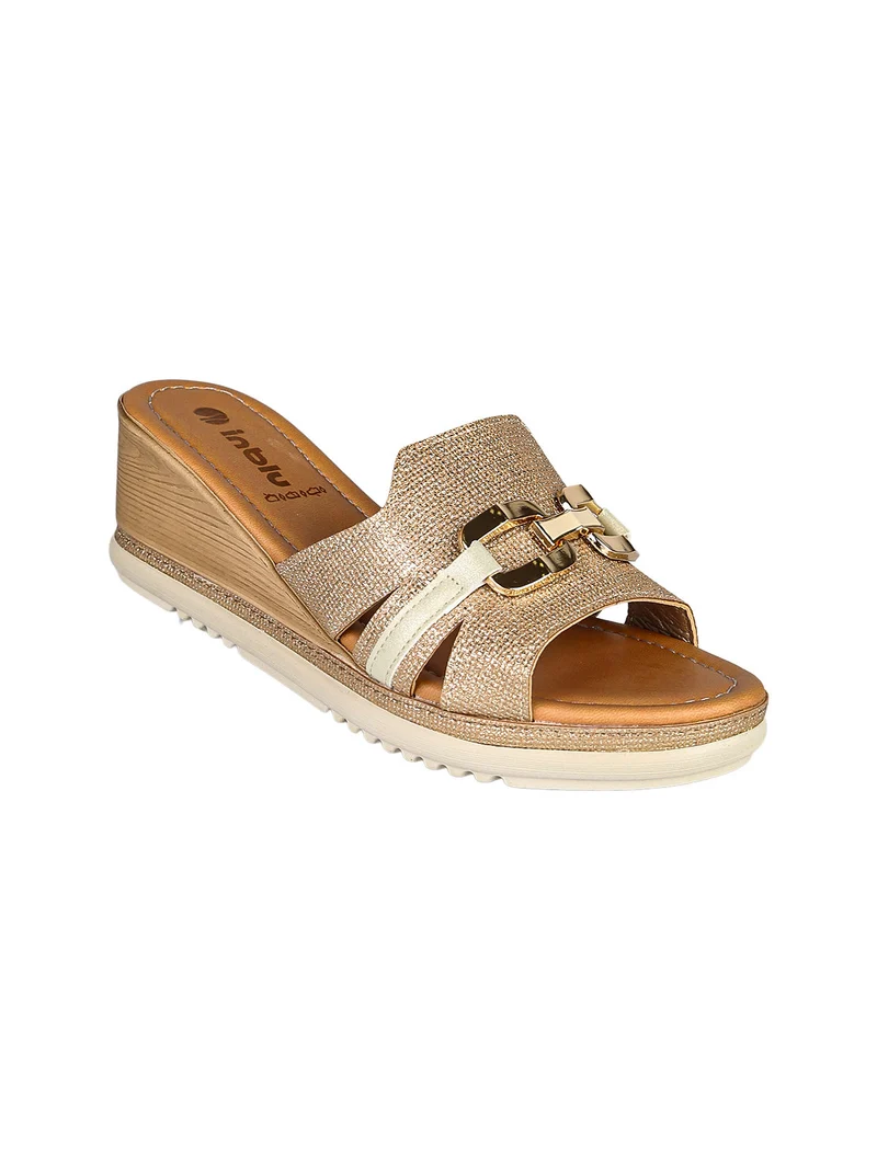 Ciabatte donna con zeppa e accessorio - platino