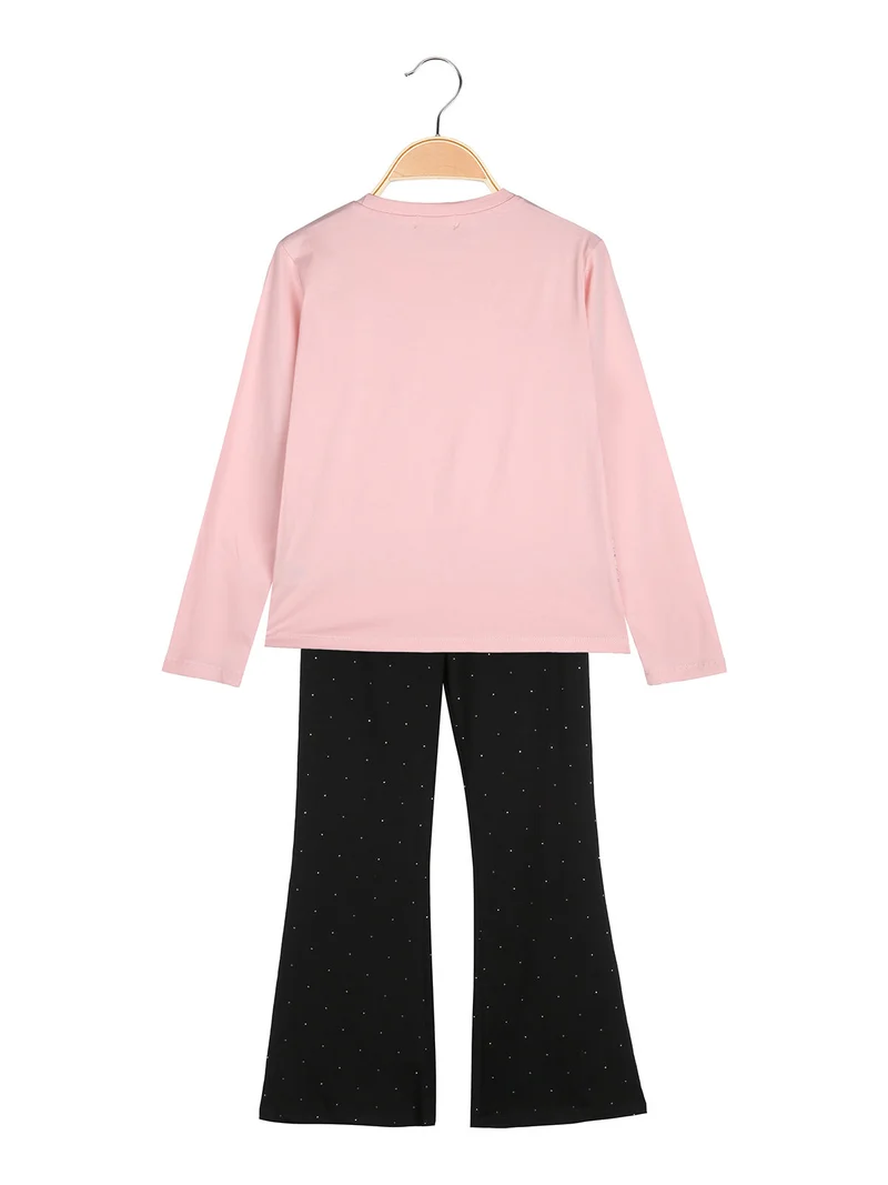 Completo elegante da bambina con paillettes e pantaloni a zampa - rosa