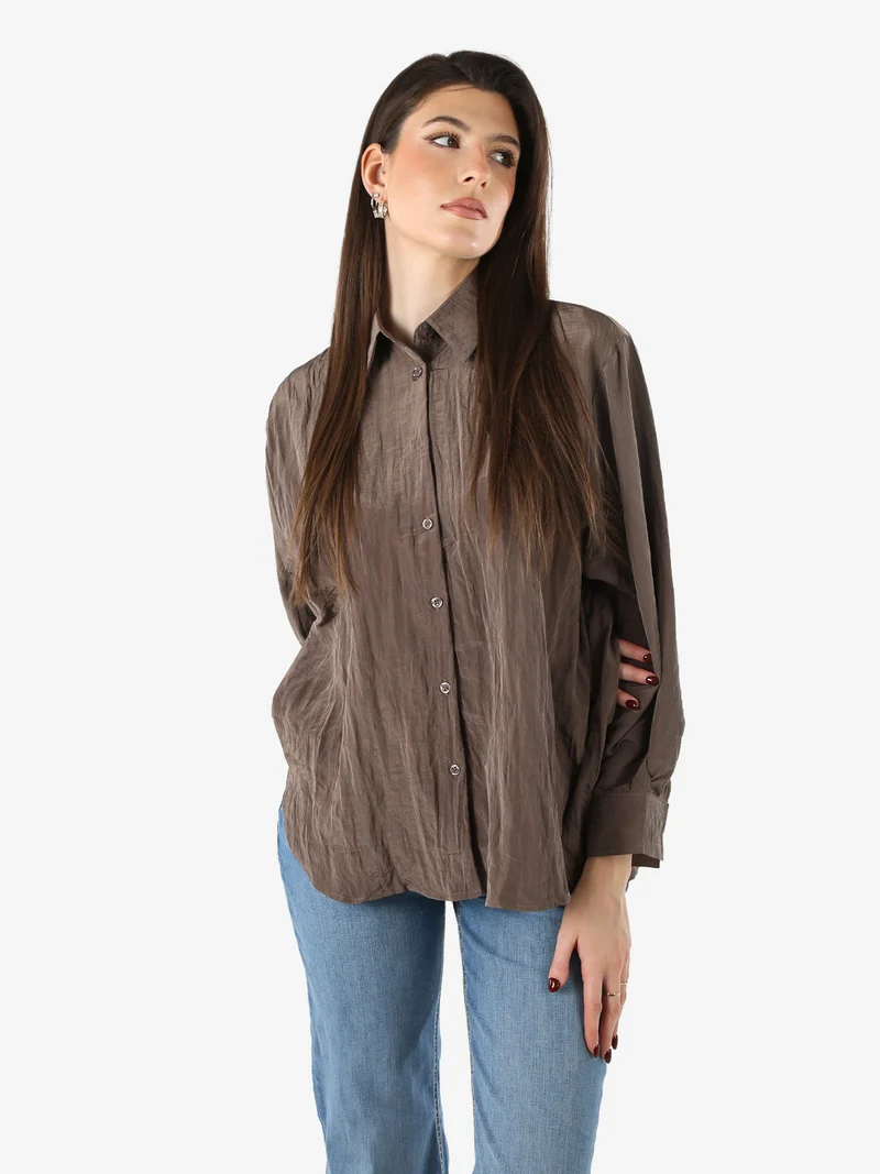 Camicia oversize da donna a maniche lunghe - moro
