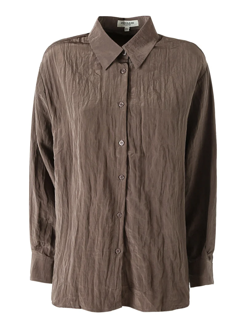 Camicia oversize da donna a maniche lunghe - moro