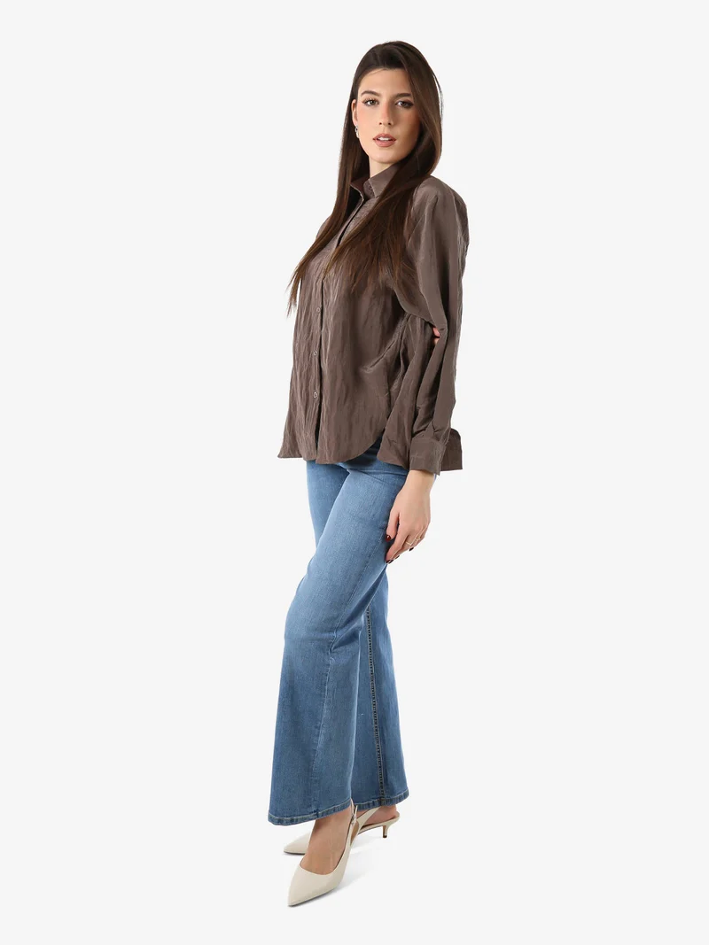 Camicia oversize da donna a maniche lunghe - moro
