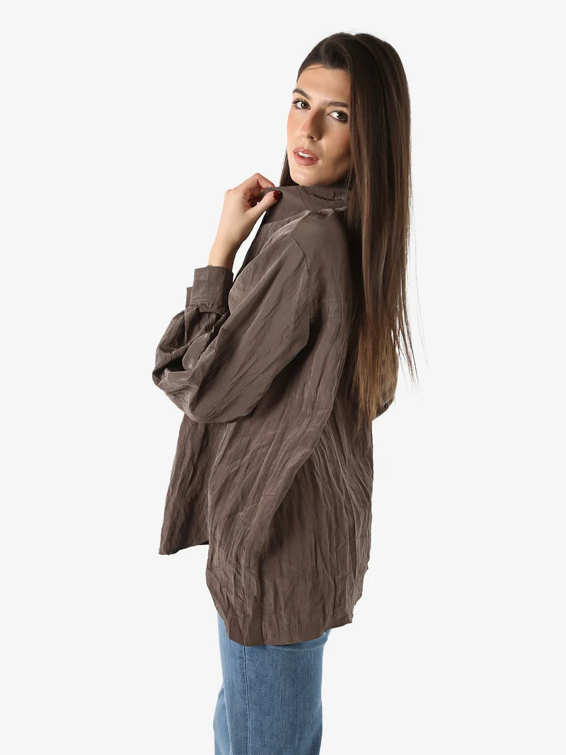 Camicia oversize da donna a maniche lunghe - moro