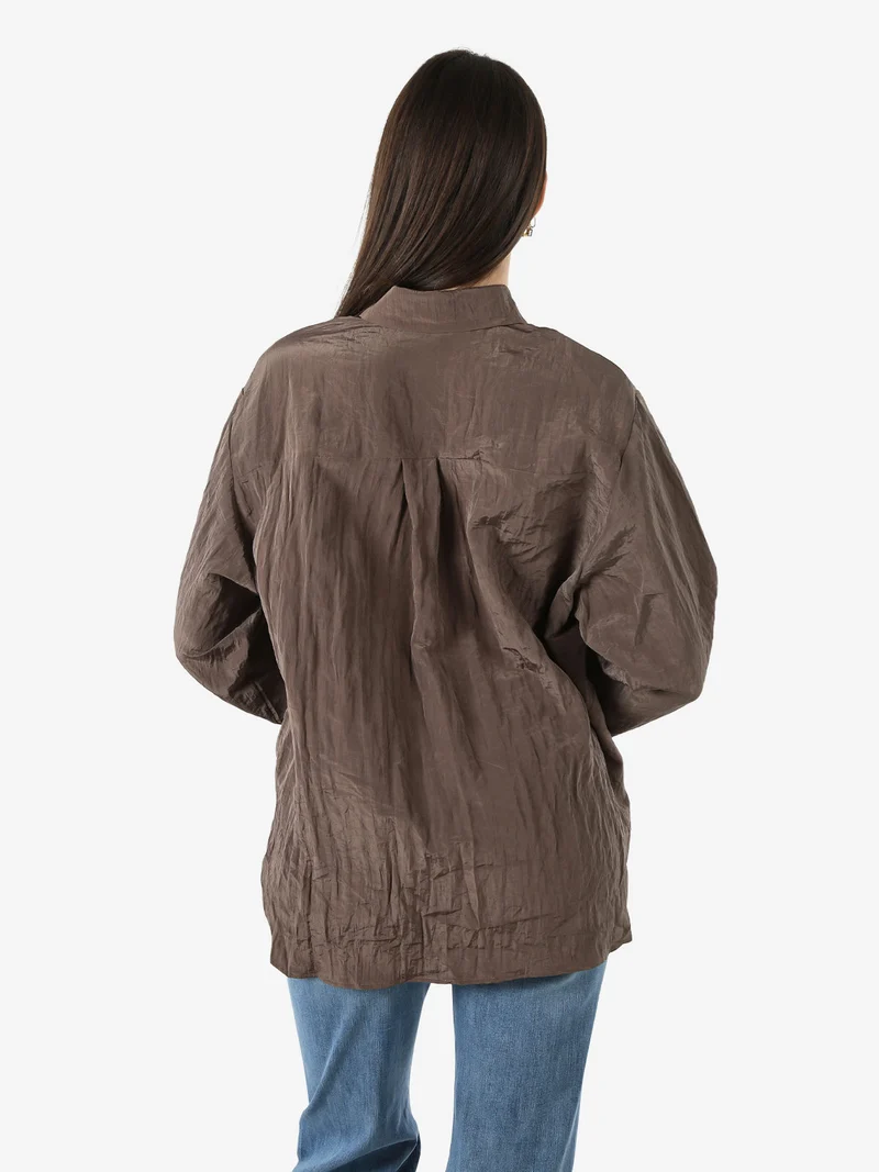 Camicia oversize da donna a maniche lunghe - moro