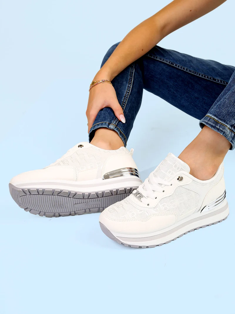 Sneakers donna stringate con platform - bianco