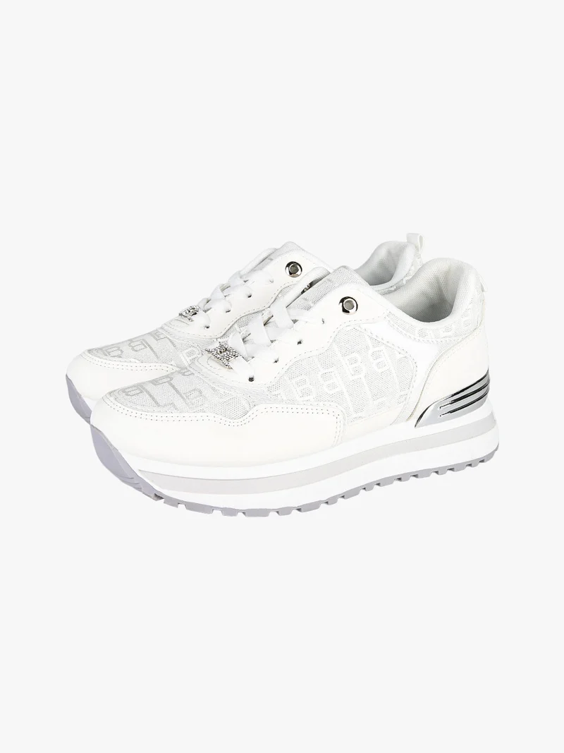 Sneakers donna stringate con platform - bianco