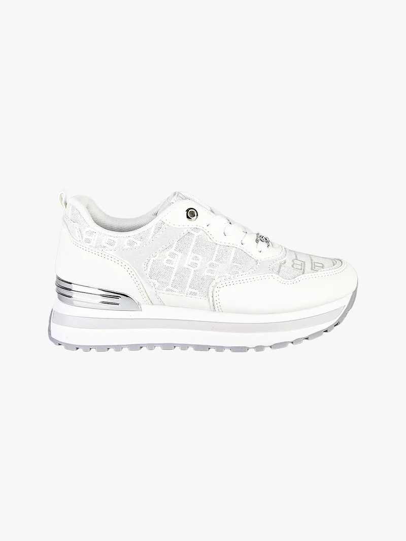 Sneakers donna stringate con platform - bianco